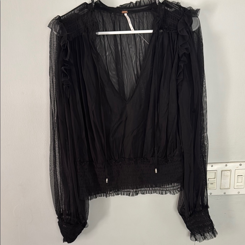 Free People Sheer Black Top